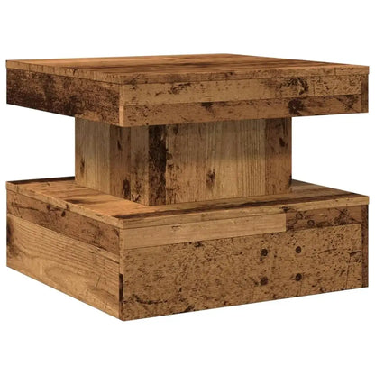 Wooden side table with a rustic design on a white background