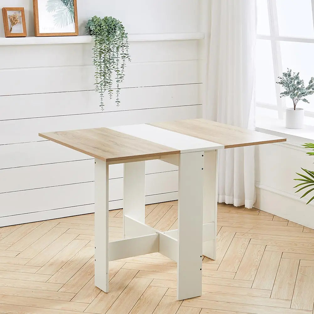 Foldable dining table in a modern kitchen setup.
