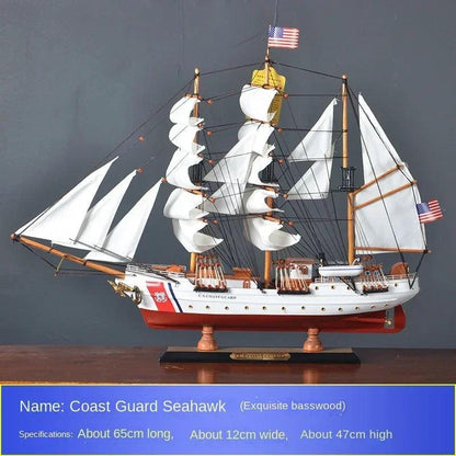 Nautical home decor piece with mahogany sailing ship design