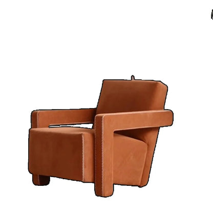 Brown leather armchair on a white background
