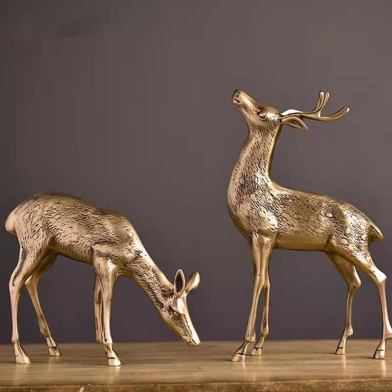 Pure Copper Brass Deer Decorative Crafts – Light Luxury Living Room Brass Deer Ornament - In home decor