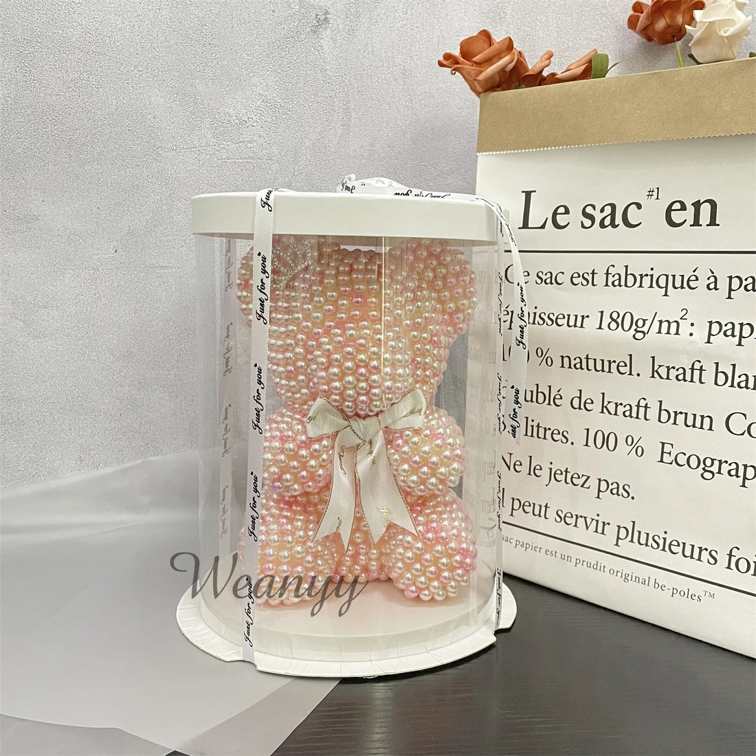 Weanyy Pearl Bear with Clear Box Gift for Valentine’s Day,Birthday,Anniversary &amp; Bridal Showers Home/Party/Wedding Decorations