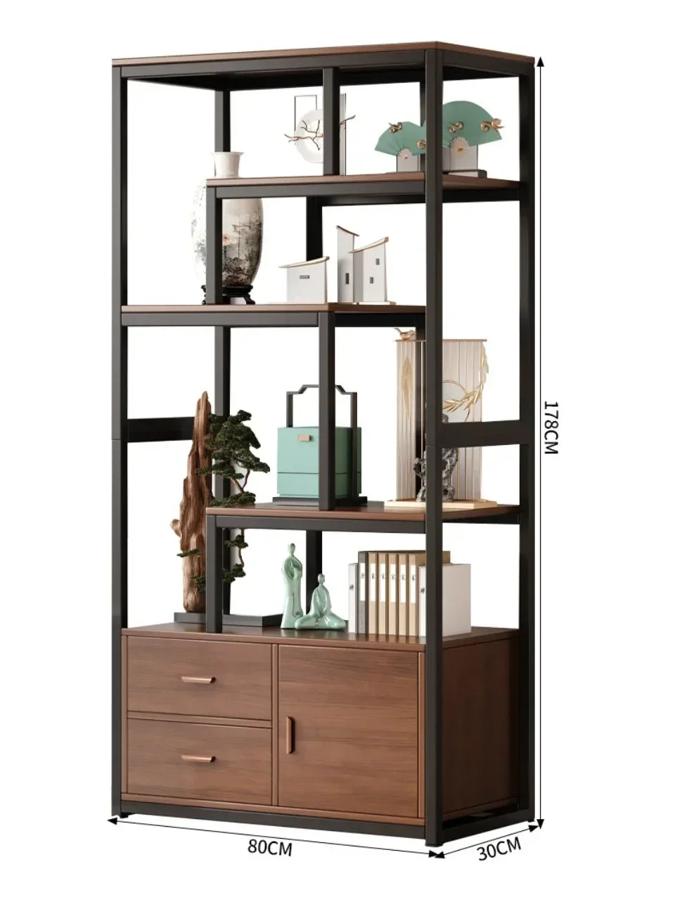 Modern and Minimalist Steel and Wood Partition Storage Combination