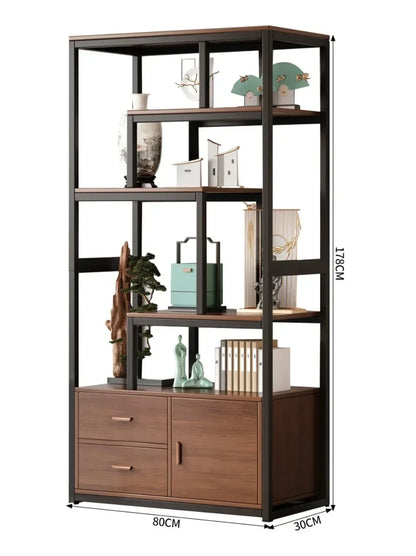 Modern and Minimalist Steel and Wood Partition Storage Combination