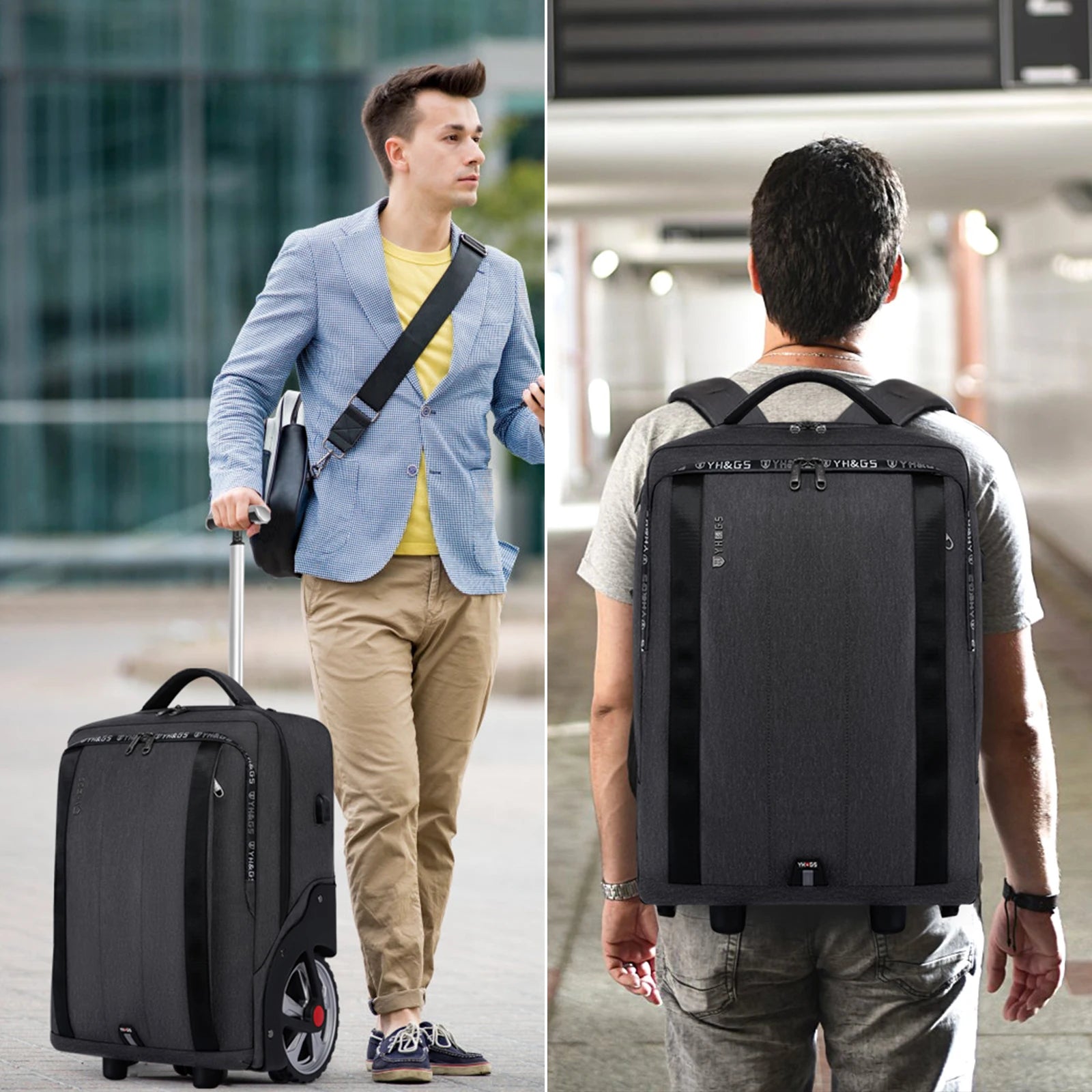 KONO lightweight ABS luggage set in black with sizes 19, 24, and 28 inches.