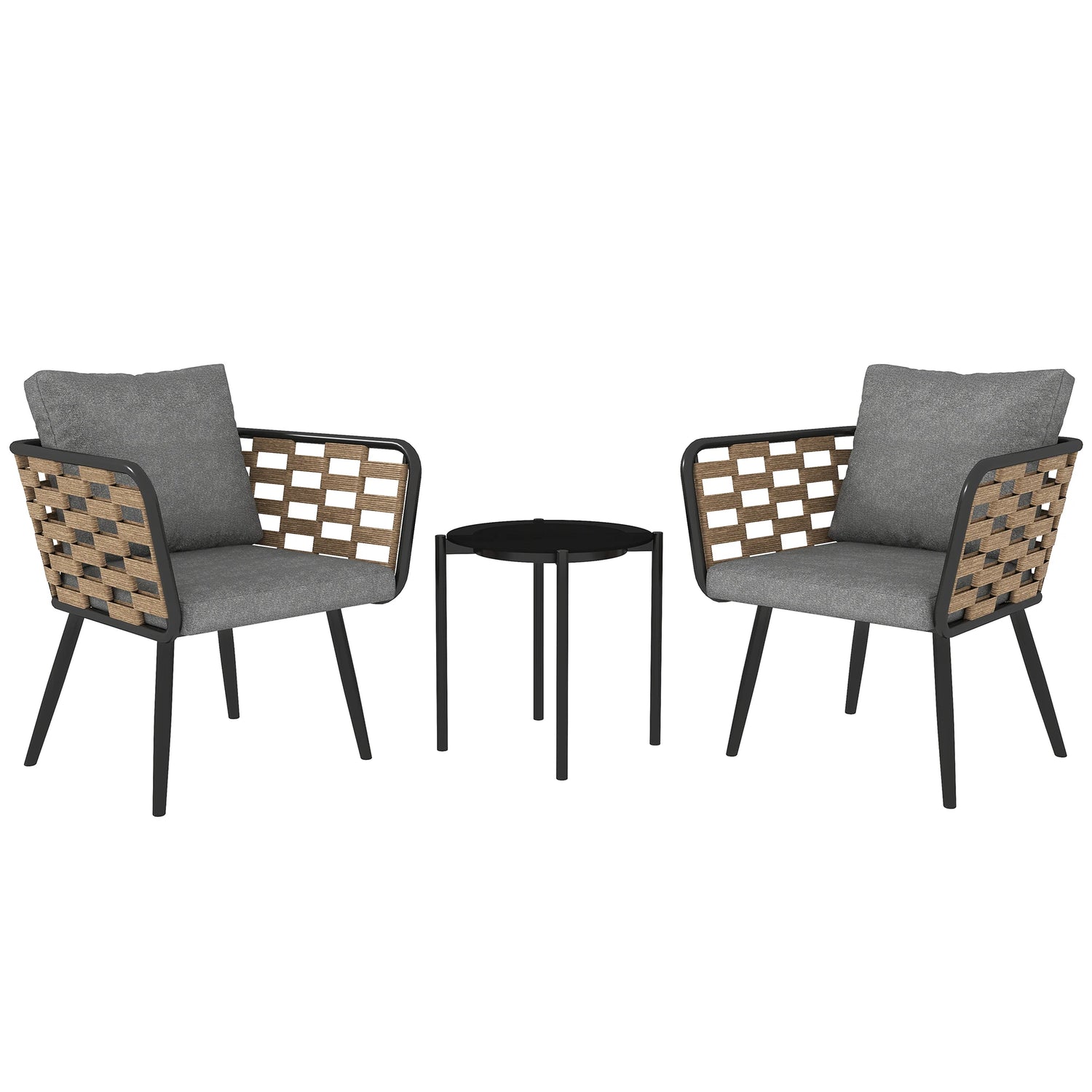 3-Piece Rattan Bistro Set with Cushions &amp; Glass Table