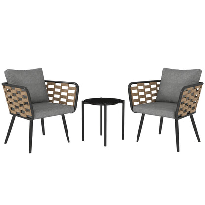 3-Piece Rattan Bistro Set with Cushions &amp; Glass Table