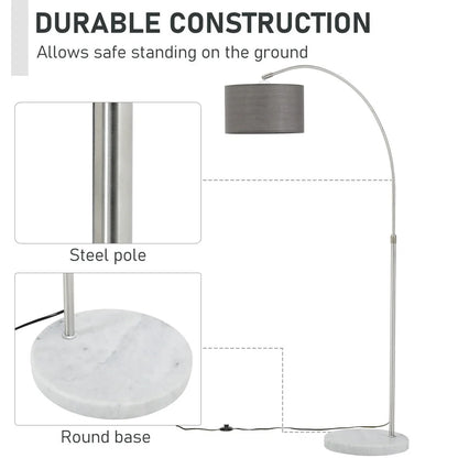 Floor lamp with marble base and steel pole, labeled &
