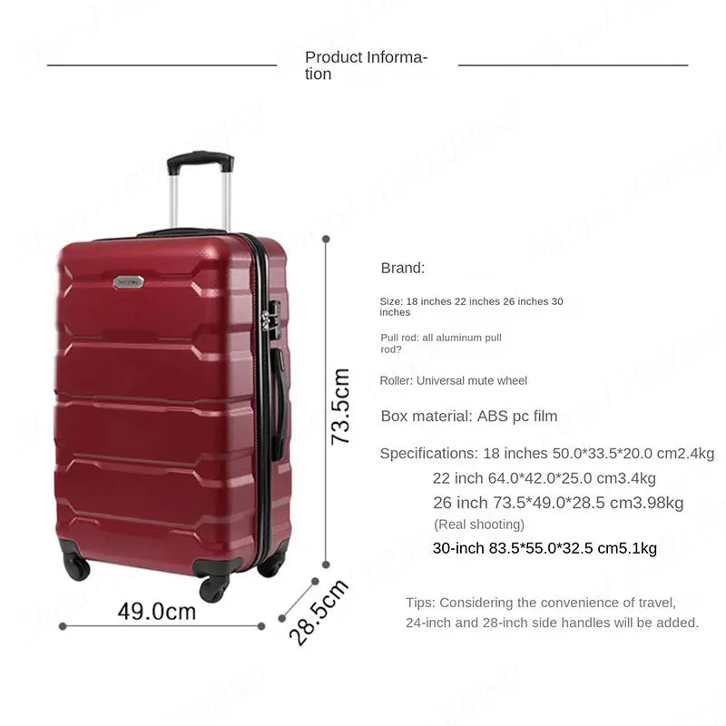 Organized interior compartments of the ABS+PC suitcase.