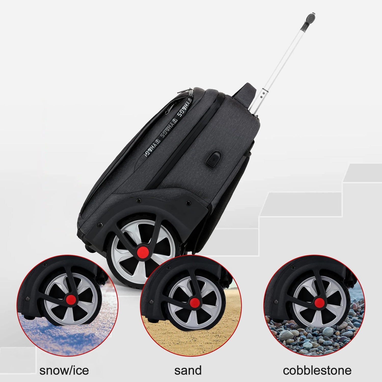 360° spinner wheels on KONO rolling luggage for smooth mobility.