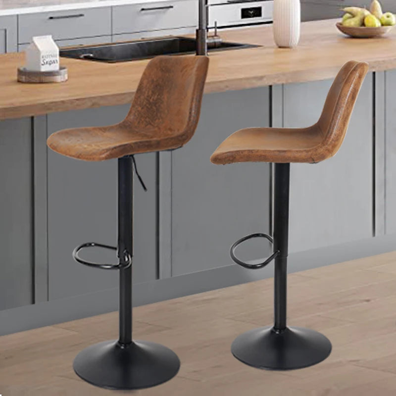 Side view of vintage-style bar stool with metal frame