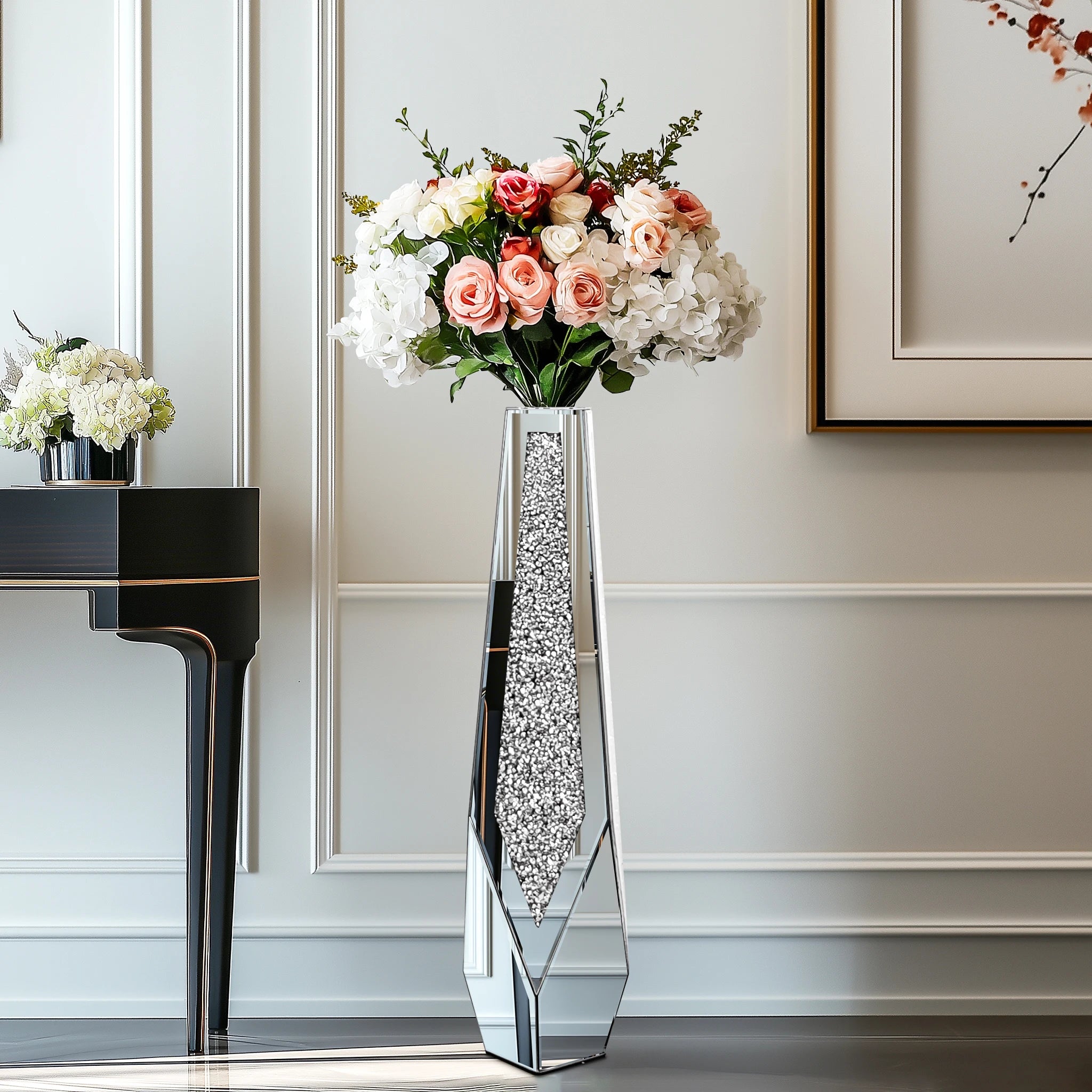 Decorative vase with flowers in a stylish interior setting