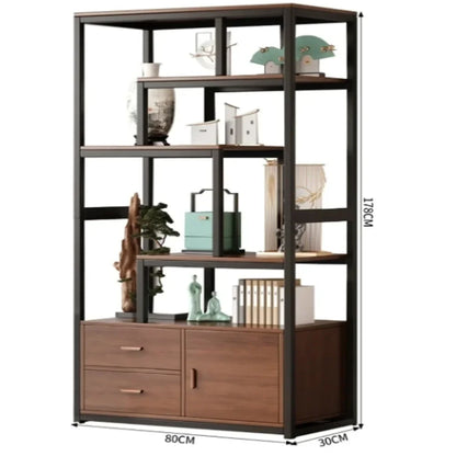 Modern and Minimalist Steel and Wood Partition Storage Combination