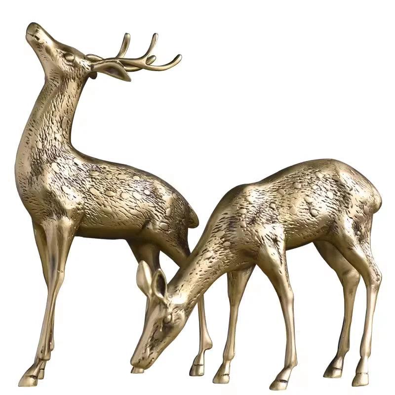 Pure Copper Brass Deer Decorative Crafts – Light Luxury Living Room Brass Deer Ornament - In home decor