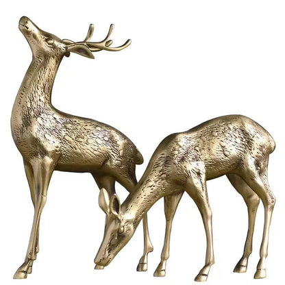 Pure Copper Brass Deer Decorative Crafts – Light Luxury Living Room Brass Deer Ornament - In home decor