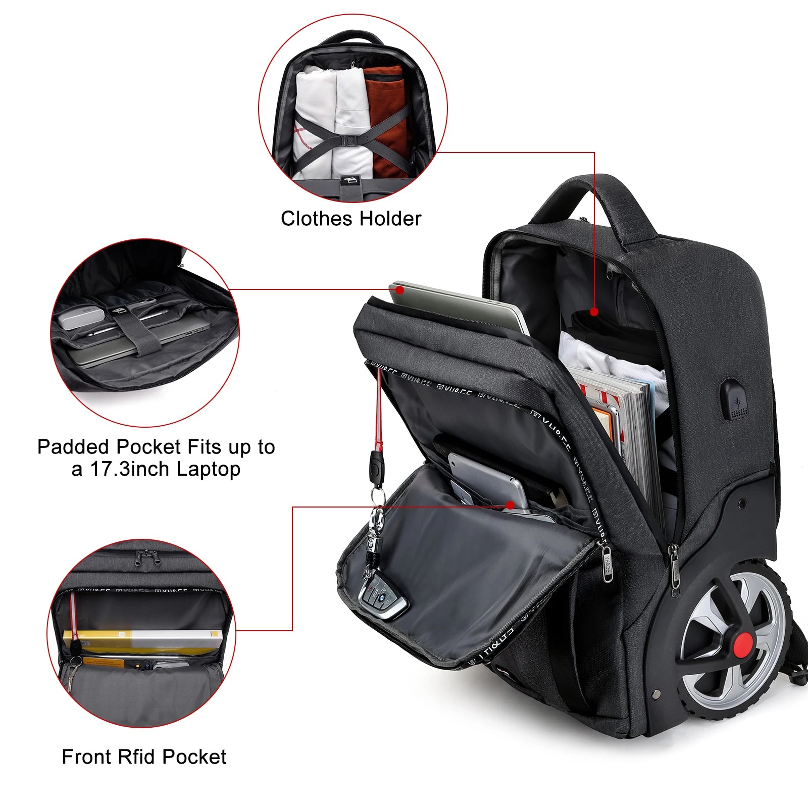 Interior view of KONO suitcase with fully lined organizational pockets.