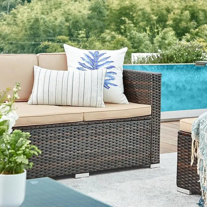 3-seat rattan sofa with cushions for patio and garden