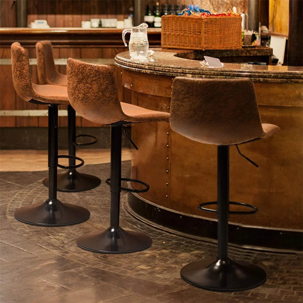 Retro-style kitchen pub stool in deep brown leather