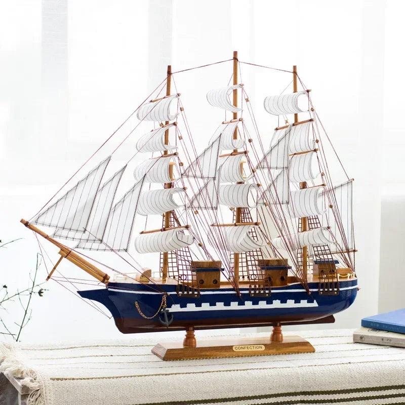 European-style wooden ship model for bookshelf display