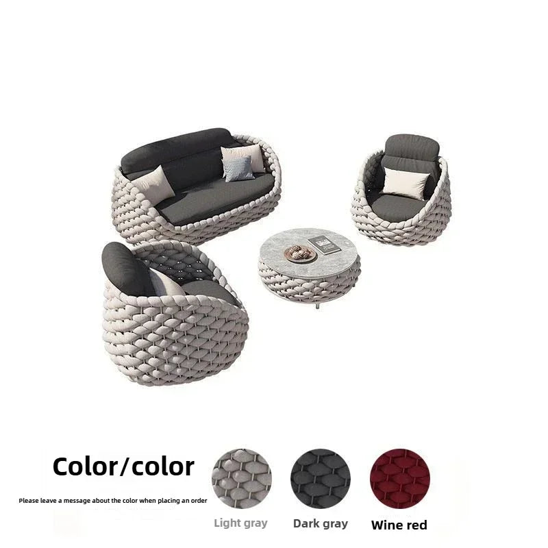 Angled View Outdoor Rattan Sofa Set with Multiple Seating Positions