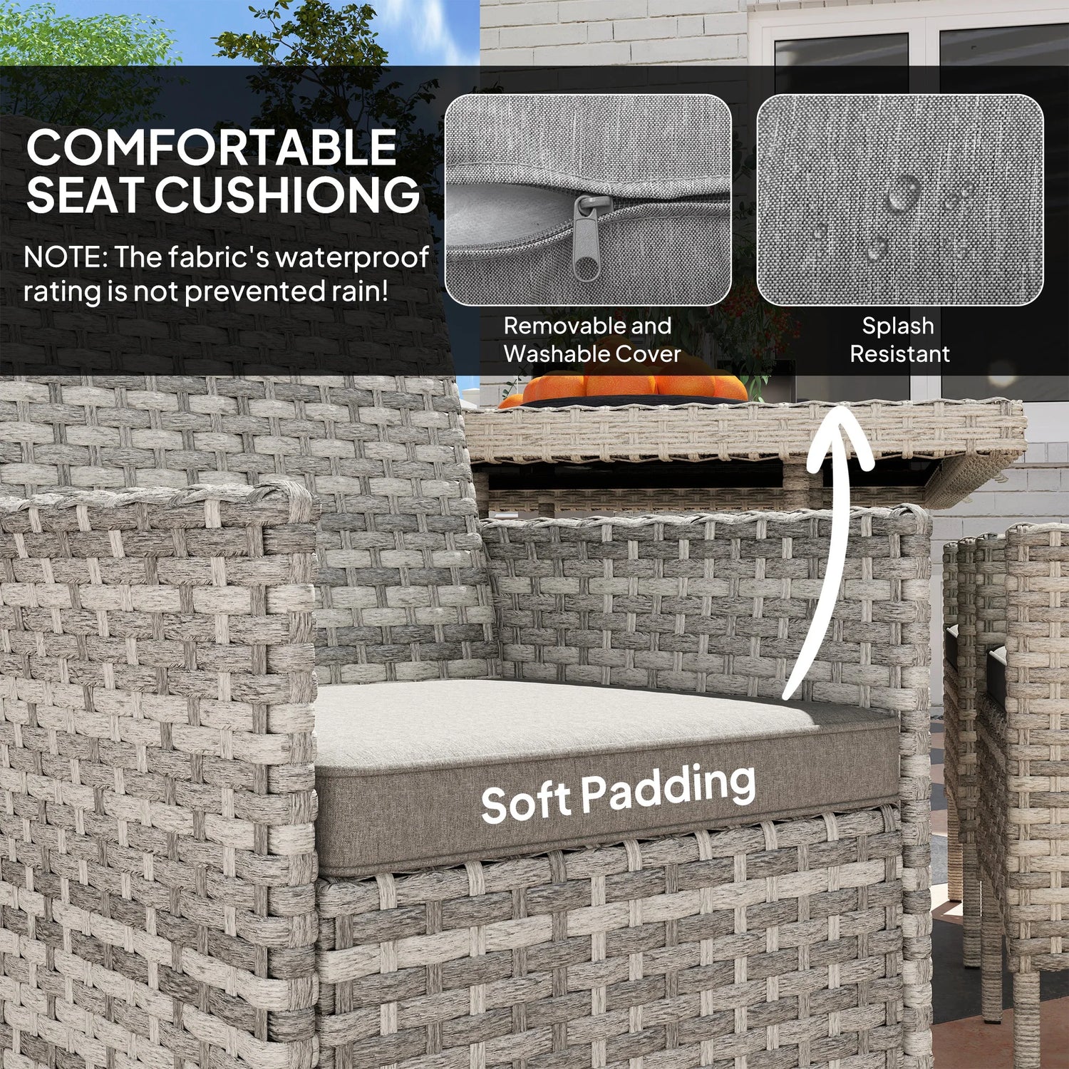 Outsunny 6 Seater Rattan Garden Furniture Set with Cushions, Mixed-Grey