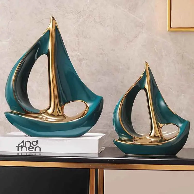 &quot;Post-modern art-inspired sailboat figurine for modern interiors&quot;