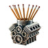 Pencil holder designed like a mechanical engine with pencils inside on a white background