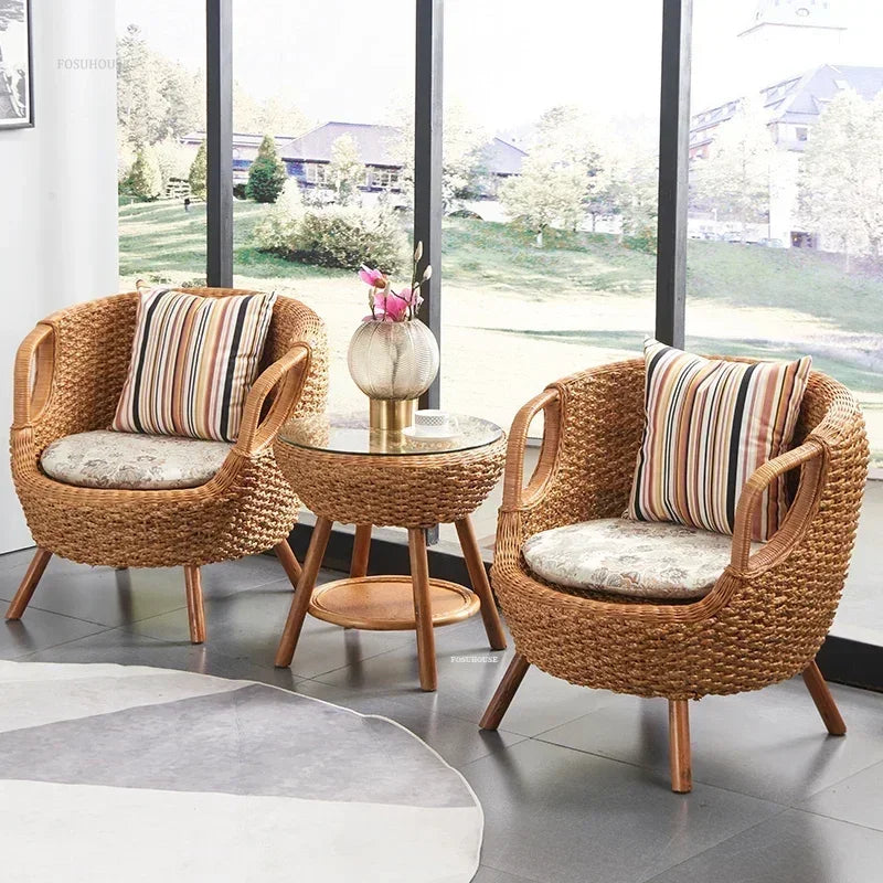 Two-person outdoor rattan chair and table set