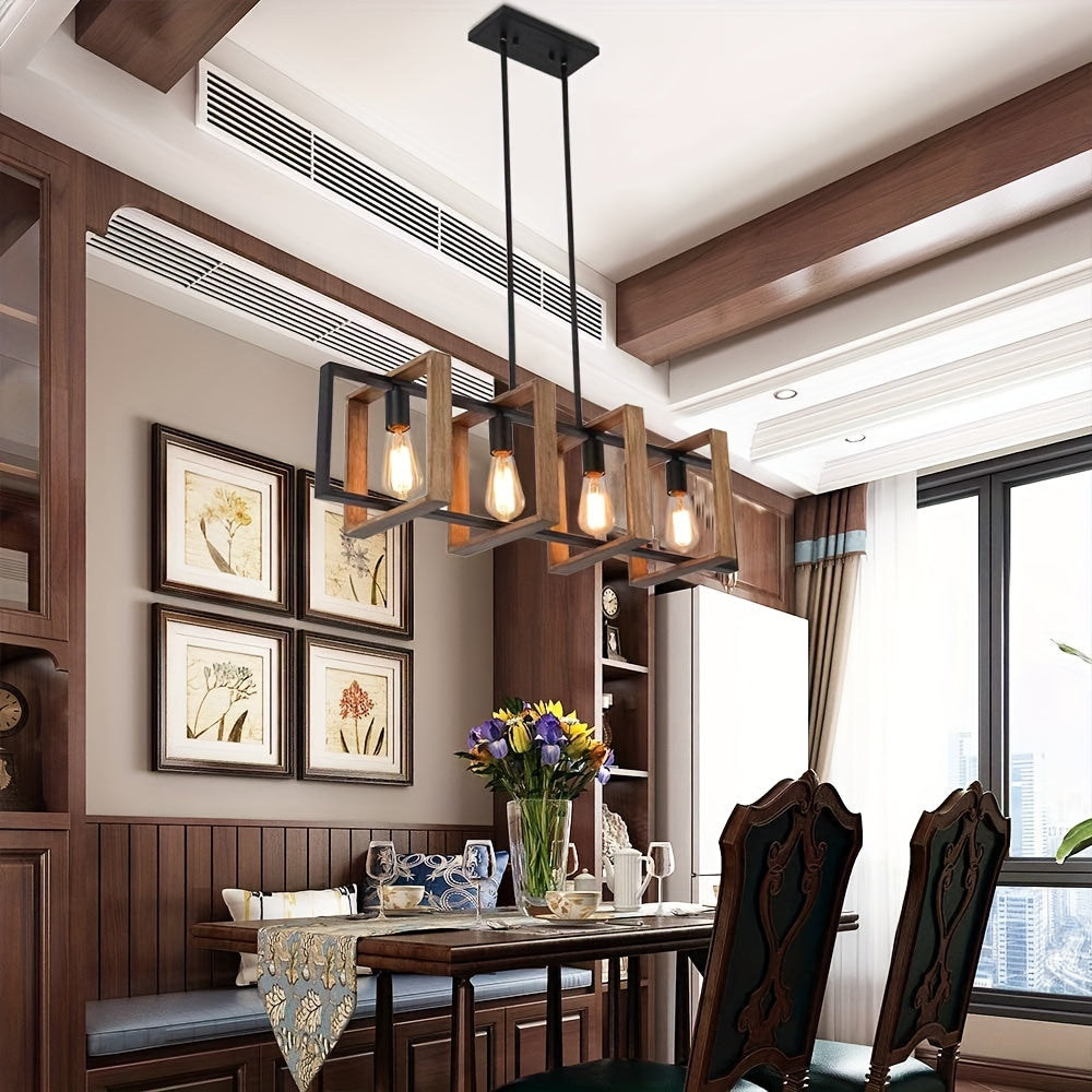 Rustic 4-light chandelier for dining areas, kitchens, and entryways.