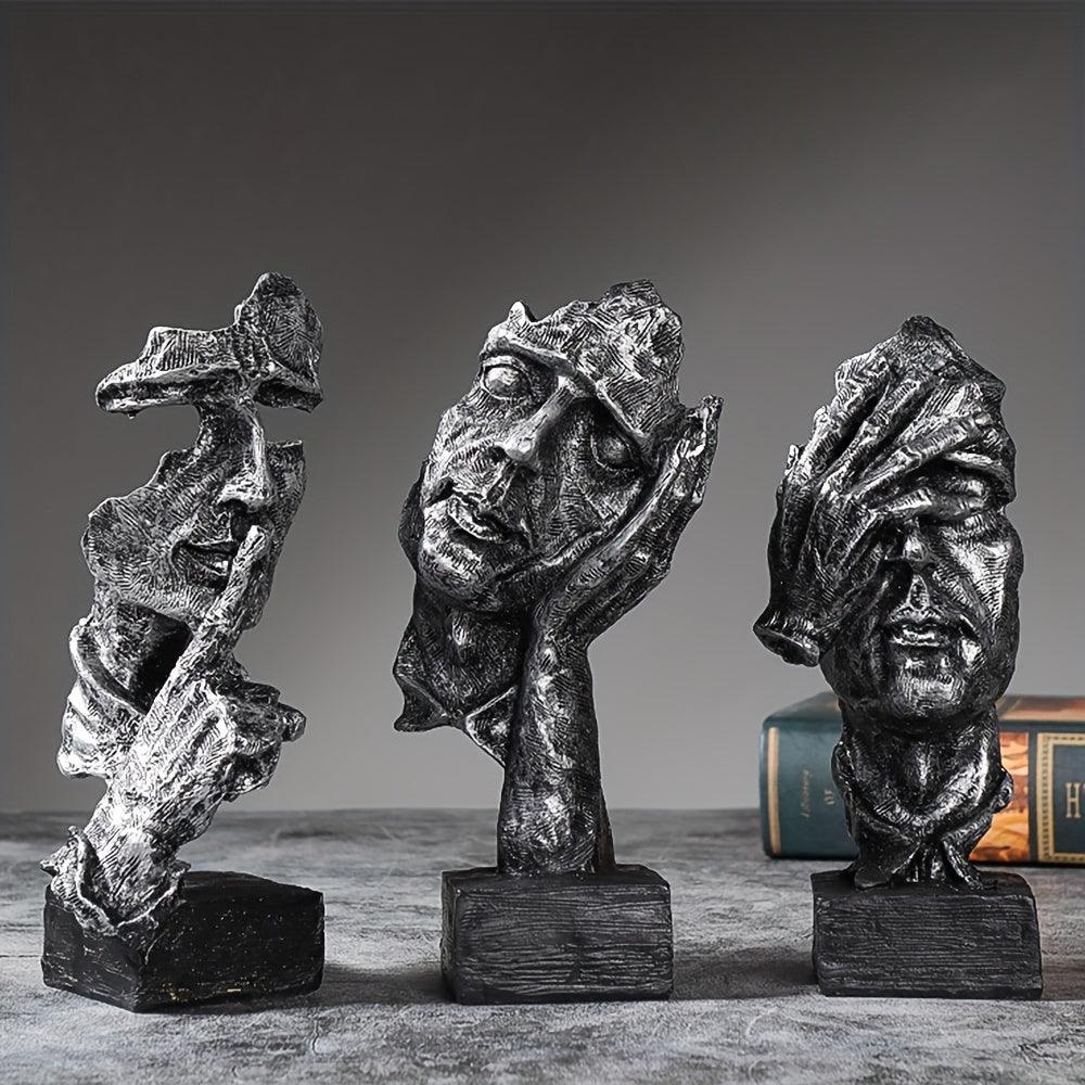 Abstract Face Sculptures - 3pcs Resin Art Set for Modern Home Decor - In home decor