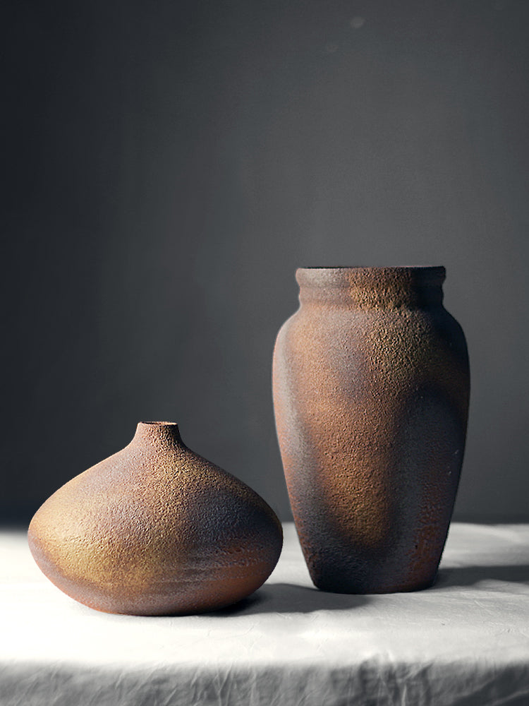 Embrace Authenticity with Handmade Japanese Style Wood-fired Stoneware Vase - In home decor