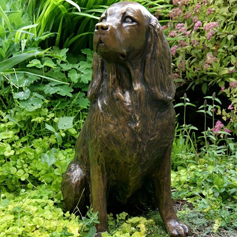 Cocker Spaniel sitting cold cast bronze statue for home decor.