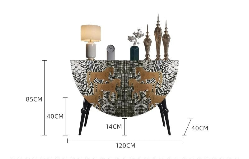 Decorative cabinet with measurements on a white background