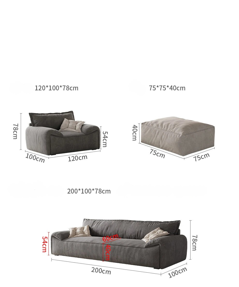 Dimensions of a gray sofa set on a white background
