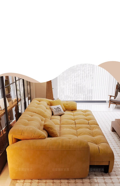 Yellow sectional sofa in a modern living room setting