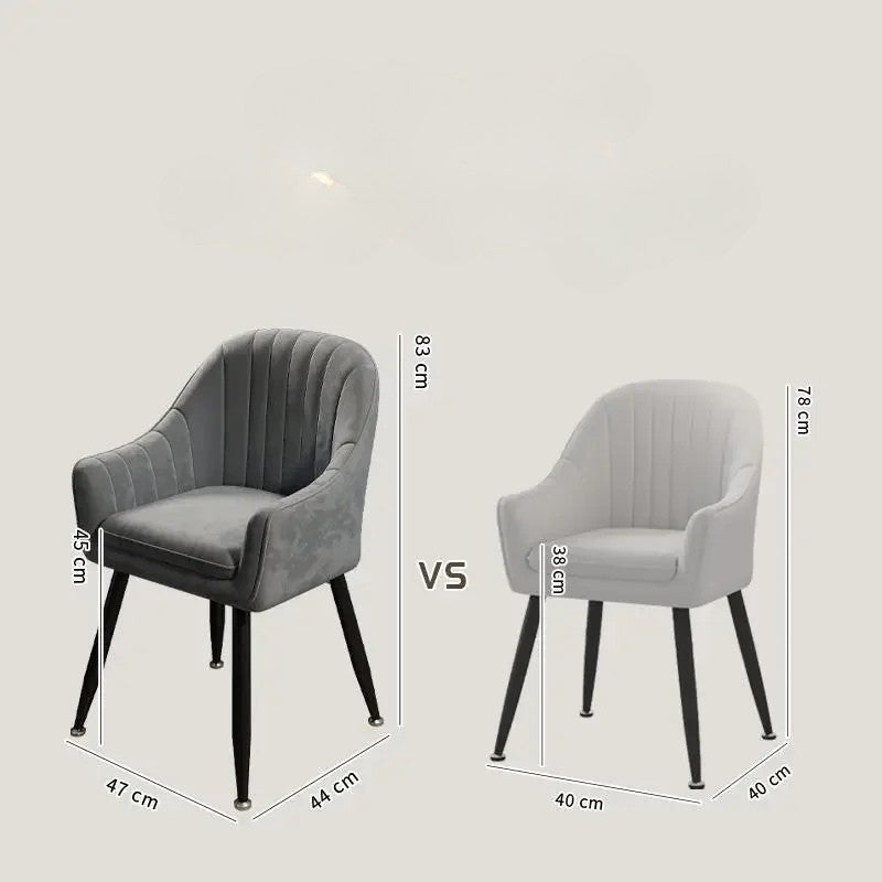 Two gray chairs with dimensions labeled on a light gray background
