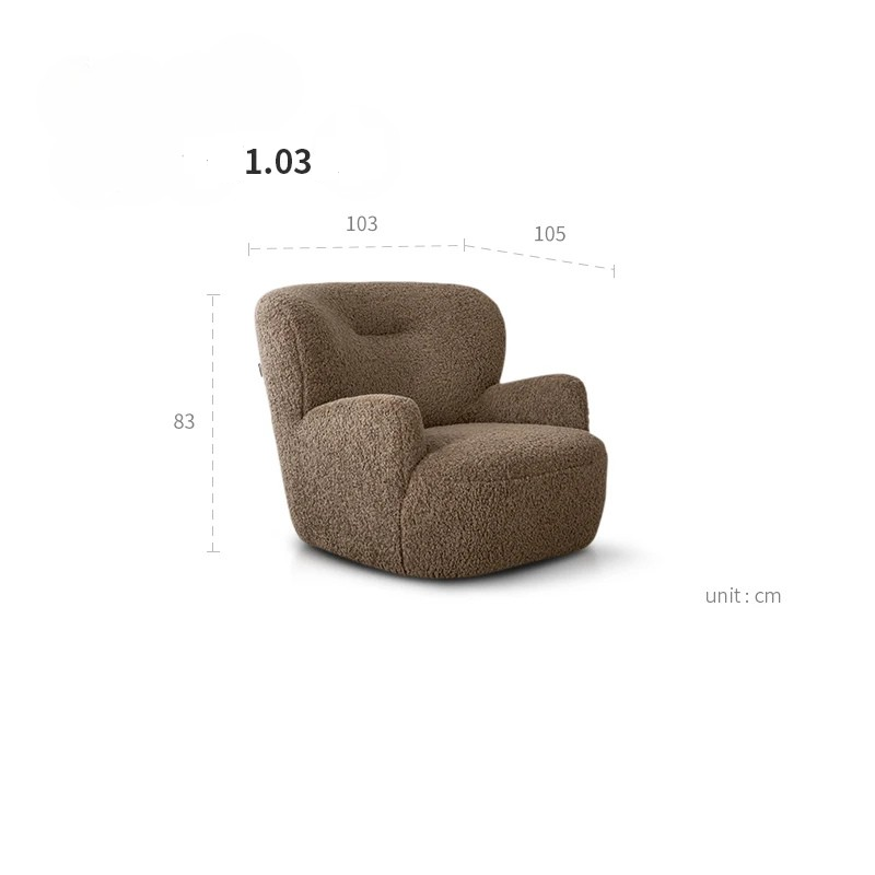 Brown armchair with dimensions on a white background