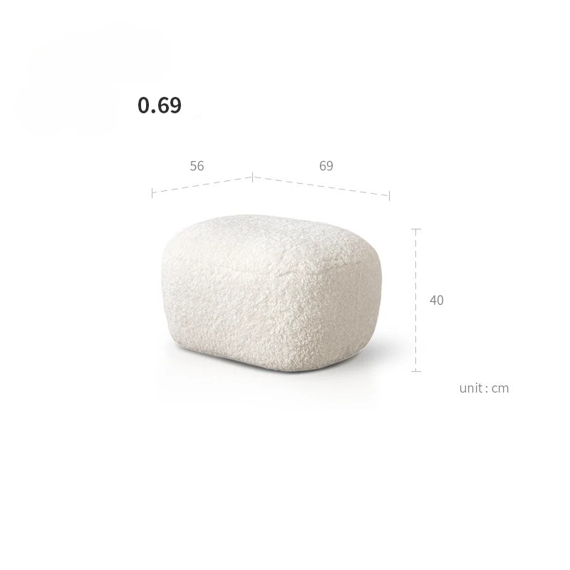 White textured ottoman with dimensions on a white background