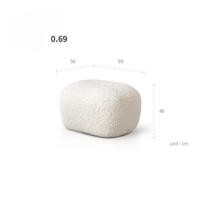 White textured ottoman with dimensions on a white background