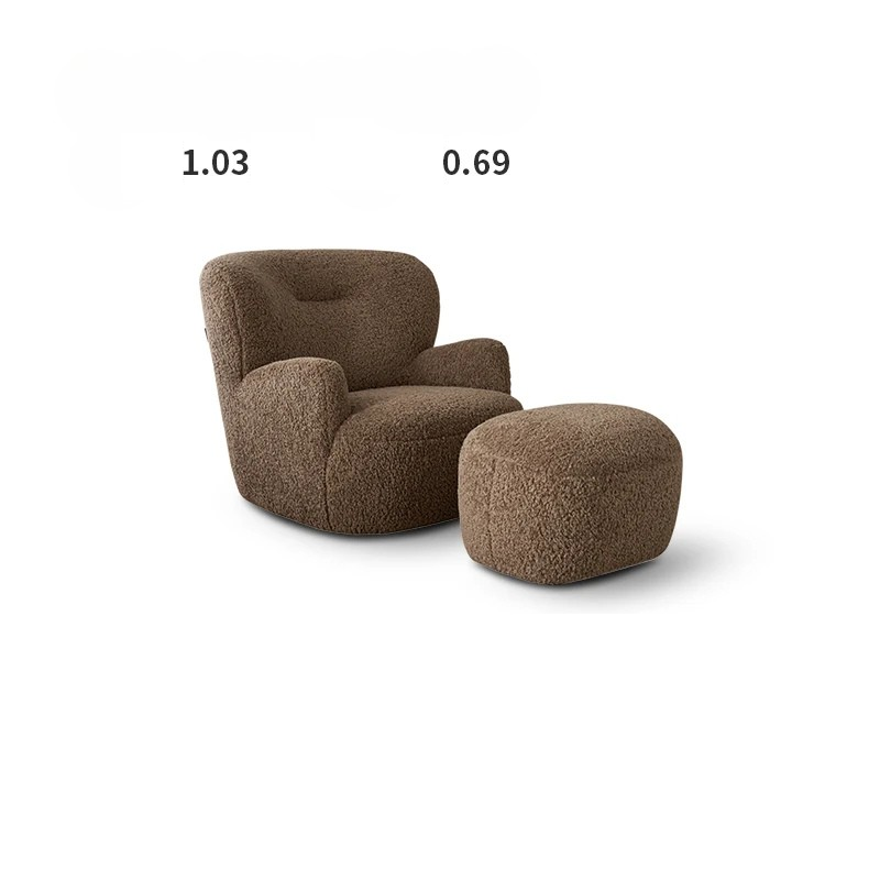 Brown armchair with ottoman on a white background