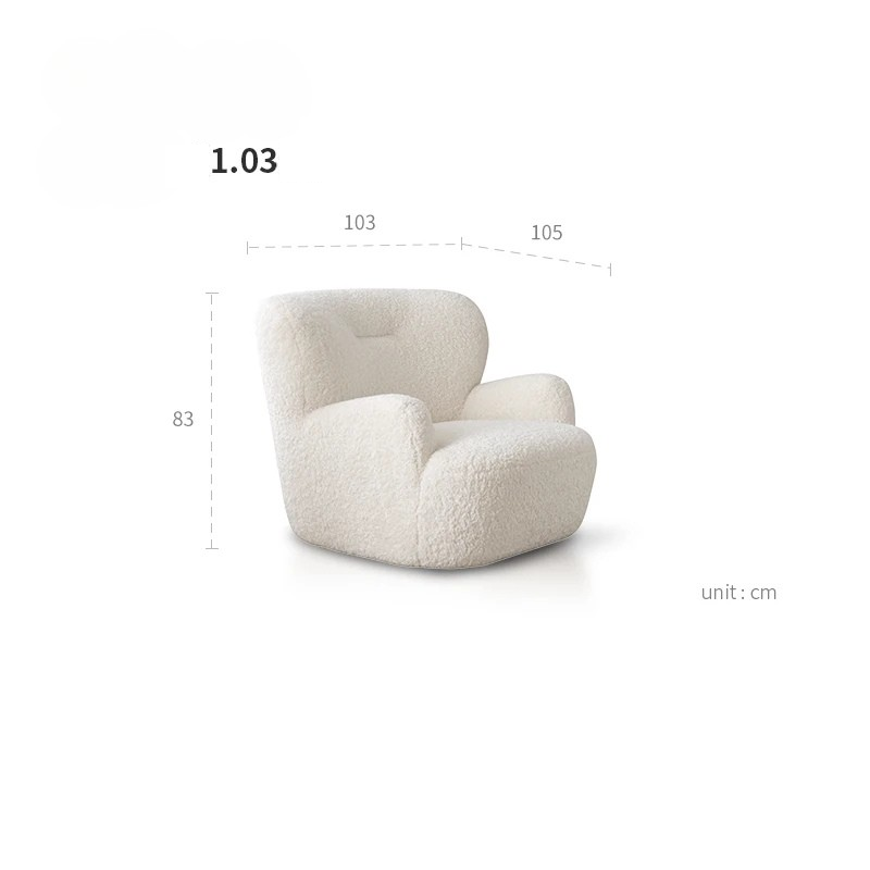 White armchair with dimensions on a white background