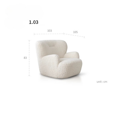 White armchair with dimensions on a white background