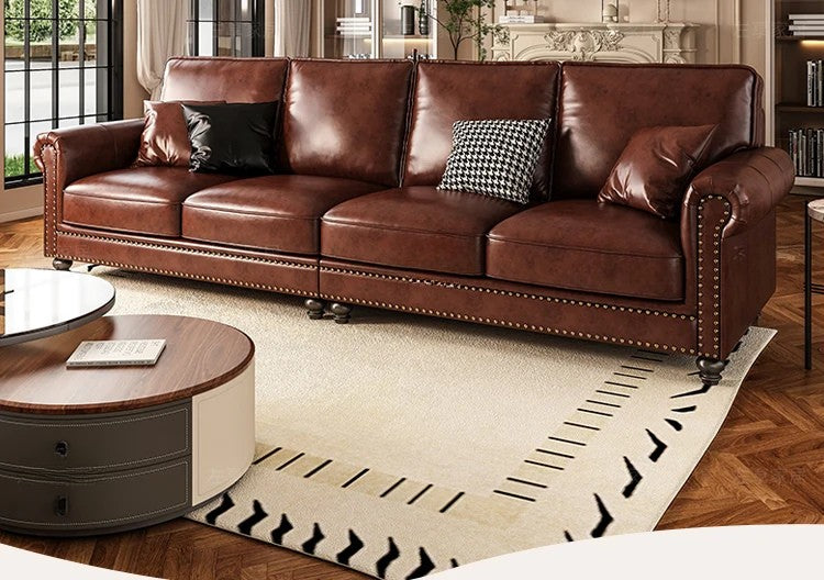 Luxury Oil-Wax Leather Sofa – Scandinavian Comfort Meets Moroccan Flair