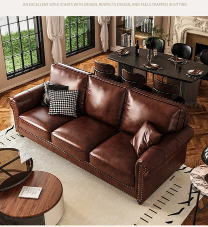 Luxury Oil-Wax Leather Sofa – Scandinavian Comfort Meets Moroccan Flair